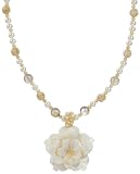 Gold Plated Sterling Silver Natural Mother-of-Pearl with Champagne and White Freshwater Cultured Pearls, White Mother-of-Pearl Flower Pendant Necklace, 18