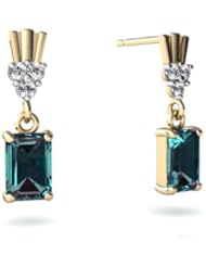 Created Alexandrite 14kt Yellow Gold Dangle Drop Earrings