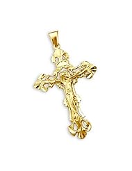 14k Yellow Gold Cross Crucifix Pendant Charm Large New