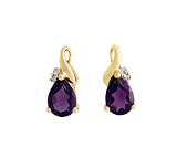 0.013 Carat Diamond with Amethyst Stud Earrings in 9ct Yellow Gold