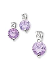 Genuine IceCarats Designer Jewelry Gift Sterling Silver Lavender Cz Earrings And Pendant Set