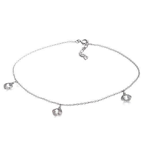 Sterling Silver Three-Drop Briolette Clear Cubic Zirconia Anklet