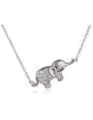 Sterling Silver 1/3 cttw Diamond Elephant Sideway Pendant Necklace, 18"