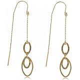 Solid 14KT Gold Dangle Threader Earrings Diamond Cut