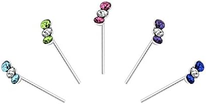 ICYROSE .925 Sterling Silver (Pack of 5) Assorted Crystal Bow Nose Studs 28691