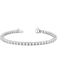 Platinum Sophisticated Diamond Tennis Bracelet featuring 59 Prong Set Round Brilliant Cut Diamonds in Basket Style Settings. 4 1/8 CTW