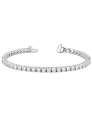 14KT White Gold Sophisticated Diamond Tennis Bracelet featuring 59 Prong Set Round Brilliant Cut Diamonds in Basket Style Settings. 4 1/8 CTW