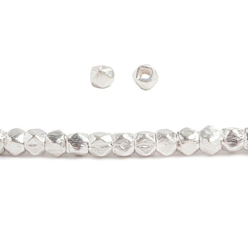 3.5mm Sterling Silver Plated Copper Brushed Faceted Nugget Beads 8 inch 67 pcs