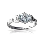14K White Gold Genuine Pear Aquamarine Celtic Claddagh Ring