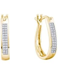 Real Diamond Earrings 0.15CTW DIAMOND MICRO PAVE HOOPS Yellow-gold 10K