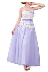 Strapless Satin Natural   Waistline Ankle Length Short Lace Wedding Party Dress 