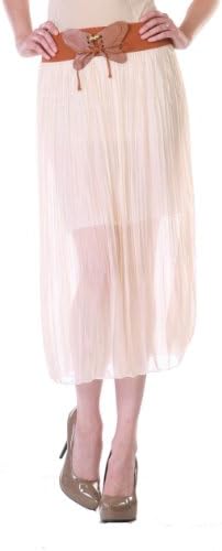 Stanzino Women's Chiffon Mid Length Skirt with Banded Belt
