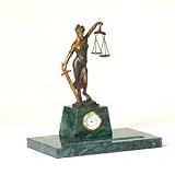 Executive Lawyer Gift Lady of Justice with Legal Scales Clock on Marble Base with Pen Holder