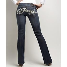 Ed Hardy Rhinestone Tattoo Logo Jeans, Dark Wash