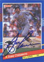 Jose Canseco, Oakland Athletics, 1991 Donruss All Star Autographed Card