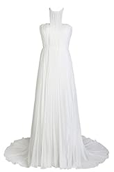 Plus Size A-line High-Neck Backless  Pleated Sleeveless Chiffon Evening Dress/Party Dress  with a Brush/Sweep Train  With Ruffles