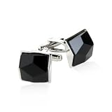 Unusual Faceted Black Acrylic Silver Cufflinks with Presentation Box