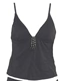 DKNY Black Tankini Swim-Top w/Center Beads M