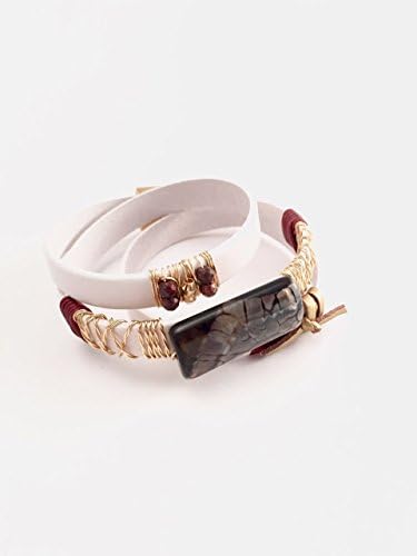 Exclusive Jewelry Design handmade in Costa Rica White Leather Wrap Bracelet With Natural Stones and Delicate Craft Wire Details