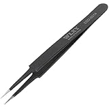 uxcell&reg; Straight Tip Black Extra Fine Point Metal Tweezer