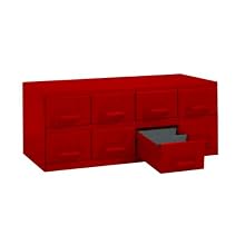 Equipto 8-RD Steel Small Parts Cabinet with 8 Drawers, 23" W x 9-3/8" H x 12" D, Each Drawer Divided into 3 Compartments, Textured Red