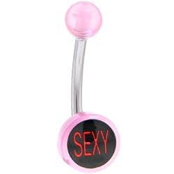 Pink Acrylic Black-Red Sexy Logo Belly Button Ring