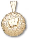 Wisconsin Badgers Solid 10K Gold ''W'' Basketball Pendant