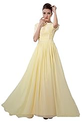 Chiffon/Silk Bateau Neck Elbow Length Sleeves Beaded Evening Dress 