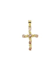 24.25 X 15.50 mm 14K Yellow Gold and Rose Cross in 14K Yellow Gold