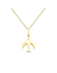 14K Yellow Gold Flying Bird Charm Pendant with Yellow Gold 0.9mm Oval Angled Cut Rolo Cable Chain Necklace with Spring Ring Clasp - Pendant Necklace Combination (Different Chain Lengths Available)