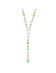 Sterling Silver Polished Multi-color CZ Fancy Link Drop Necklace. 17in long.