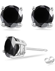 3.10 Cts AA Round Black Diamond Stud Earrings in 18K White Gold {DIAMOND APPRAISAL INCLUDED}