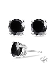 4.49 Cts AAA Round Black Diamond Stud Earrings in 14K White Gold {DIAMOND APPRAISAL INCLUDED}