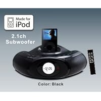 iPod Dual Alarm Clock, MP3-SD-USB and AUX-IN Boombox, FM Portable Radio, Multi-Media Player, 2.1CH Subwoofer Compact Music System (Black)