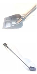 PURRR-FECT SCOOP 34in Tall, Standing Litter Scoop, Silver, This Never Stoop Long Handle Scoop is the perfect scooper for cats and dogs!