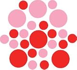 Set of 90 - Red / Pink Circles Polka Dots Vinyl Wall Graphic Decals Stickers