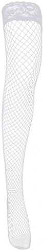 Reutry Women's Lace Top Fishnet Thigh High Stockings for Sex Cosplay and Party (White)