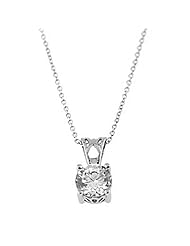 Sterling Silver 1 Cttw Round Cut Cubic Zirconia Solitaire Pendant Necklace