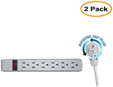 6 Outlet Surge Protector 15A 120V with Flat Rotating Plug 4ft Power cord 3 Prong 6 Outlet Power Strip with 4 Feet Power Cable and 360 Degree Rotating Plug, Gray CNE471490 (2 Pack)