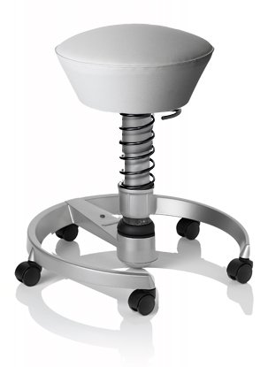 SWOPPER CARE 3D-Aktiv-Bürostuhl Hocker Sitzpolster Normal, Farbe weiss (Stamskin/Care), Fussring mit Rollen nach DIN EN 12529, Feder SMALL 40 - 80 kg, Basis Titan Federfarbe wie Basis, Federfarbe schwarz (SWOPX16TRSML)