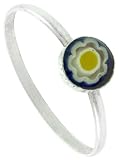 Tiny Sterling Silver 1/4 (6 mm) Round Purple Resin Ring with Cream Flower Design