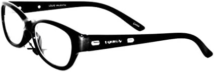 Optical Reading Glasses Contemporary Unisex Design LOUIS VALENTIN Men Ladies Women Eyeglasses + Soft Pouch +2.00 Black