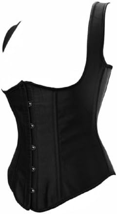 BJ1230 Corsets Womens Black Faux Silk Steel Boned Underbust Corset w/ Straps 2XL Black