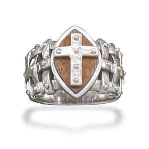 Oxidized Men's Cross Ring with Rosewood
