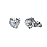 Diamond Cubic Zirconia Solitaire Heart-Shaped CAREFREE Sterling Silver Stud Earrings