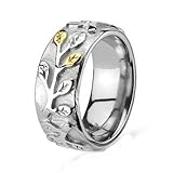 8MM Polished Stainless Steel Wedding Band Ring For Women with Leaf Designs in Center