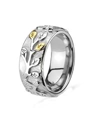 8mm Polished Stainless Steel Wedding Ring Ring for Women with Leaf Designs in... by 