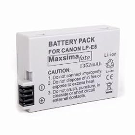 Maxsima - 1352mAh Battery Pack LP-E8, LPE8 for Canon EOS 600D 550D, EOS Rebel T2i, Kiss X4, T3i