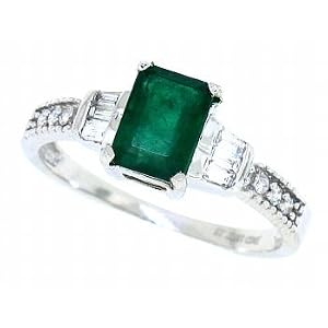 Buy 1.02Ct Emerald Cut Emerald and Diamond Ring in 10Kt White Gold by MyTreasurez