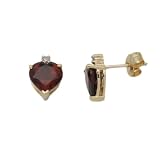 9ct Yellow Gold Heart Garnetdiamond Earrings